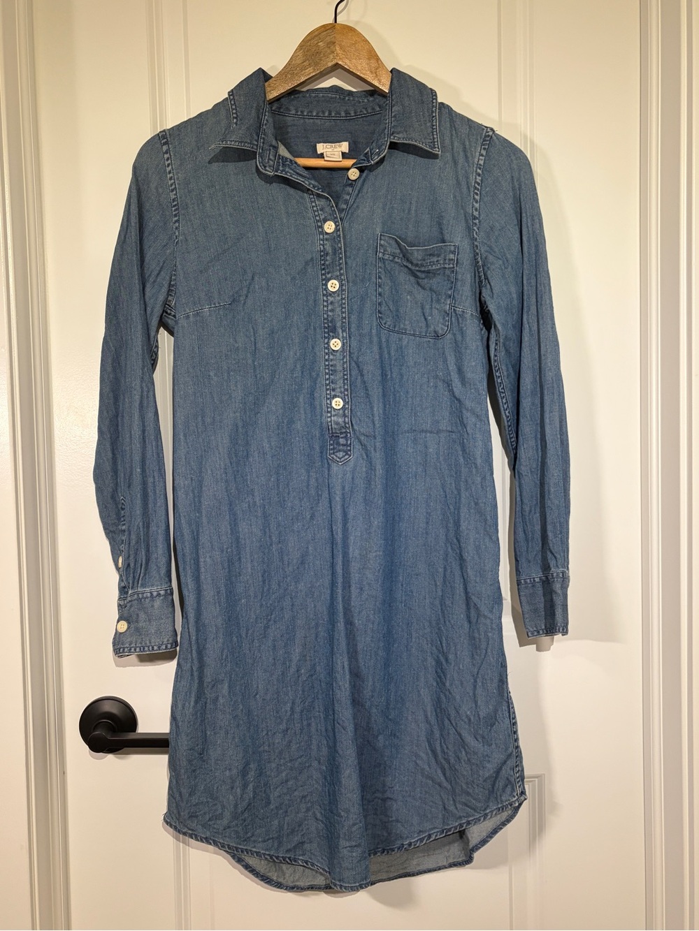 J.Crew Chambray Denim Long Sleeve Shirt Dress XS Blue Style A0112